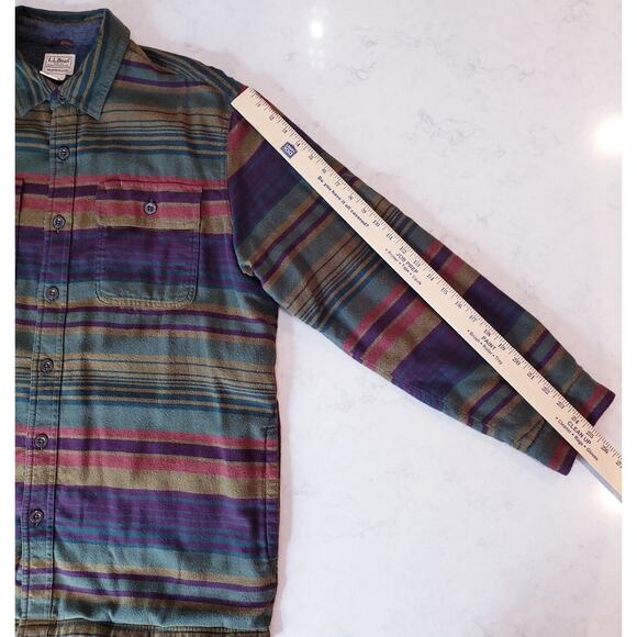 L.L. BEAN Fleece Lined Traditional Fit Sriped Flannel Shirt Shacket Men's Large - Picture 9 of 11